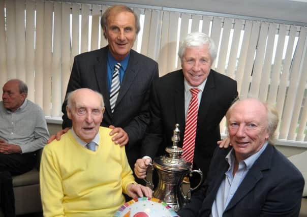 From left, Ernest Jones and SAFC legends Dick Malone, Jimmy Montgomery and Micky Horswill.
