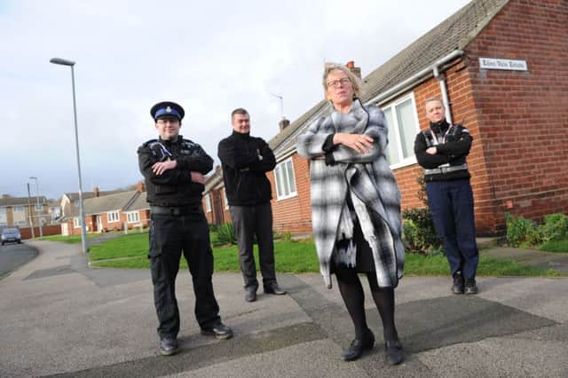 Horden councillor June Clark, with PCSO David Edson, left, East Durham Home's Alan Cossey and neighbourhood warden Kendra Milne, right, concerned about the amount of dog dirt being left on pavements around Eden Vale.