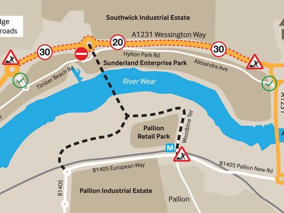 Map of the ongoing roadworks for the new Wear Crossing