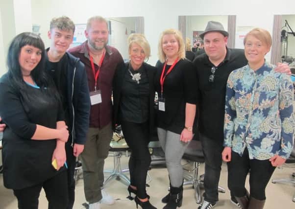(L-R) East Durham College barbering students Penny Brown & Lewis Coils, the British Barbering Associations Mike Taylor, East Durham College barbering lecturer Alison Scattergood, British Barbering Associations Hannah Grigg and East Durham College barbering students David Jackson & Alex Smith.