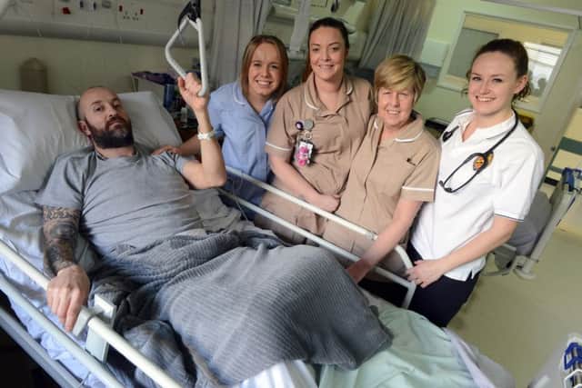 Paul Parker thanks RVI staff and Great North Air Ambulance for his care after a motorcycle accident
From left staff nurse Ellie Collins, Natalie Horsman, Helen Malone and physio Sophia Ward
