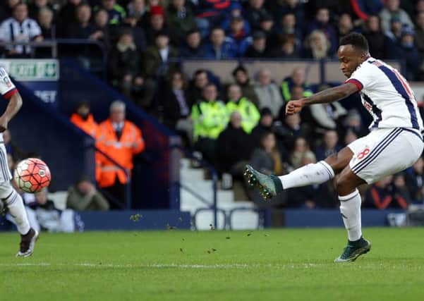 Saido Berahino scores his first goal for West Brom against Peterborough on Saturday