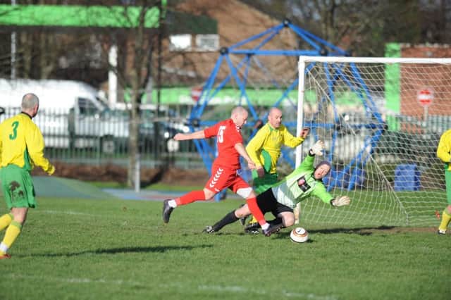 Wearmouth CW threaten the Heaton Stannington goal in last week's Over-40s League clash. Picture by Tim Richardson
