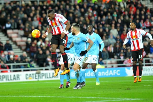 Lamine Kone gets the better of Manchester City on his Sunderland debut. Picture by Frank Reid