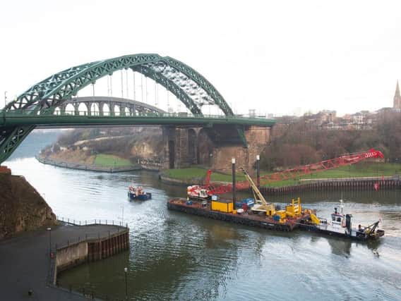 A major emergency response was sparked after a man plunged into the River Wear from Wearmouth Bridge.