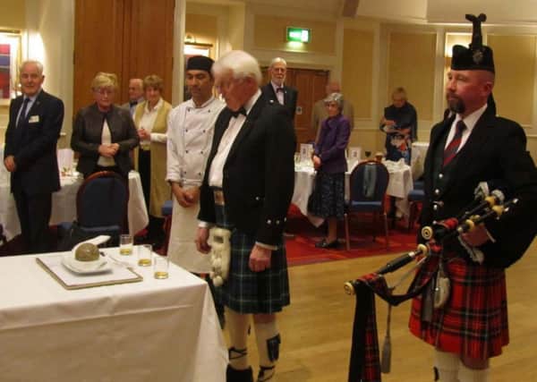 Seaburn Rotary Club's Burns Night celebration.  The address  was given by Andrew Brown and the pipes were played by Paul Hamilton.