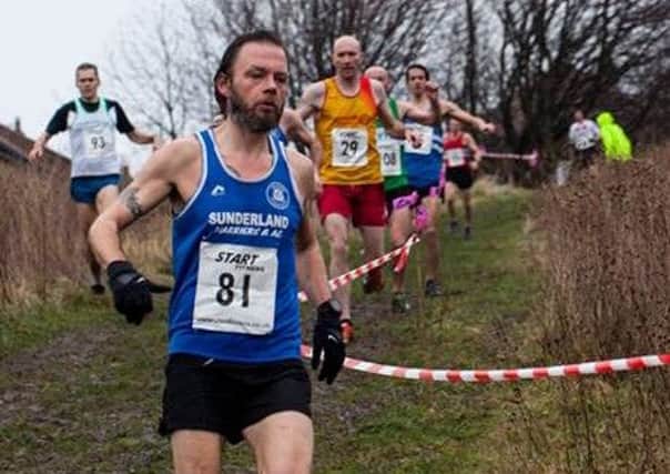 Kevin Jeffress leading the North East Masters Cross Country Championships.