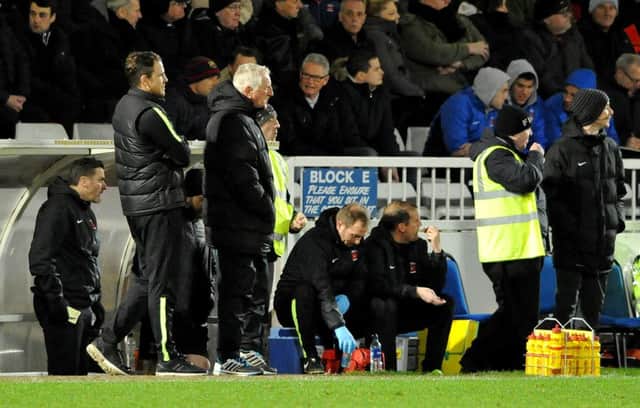 Ronnie Moore watches last night's defeat to Stevenage. Piccture by FRANK REID