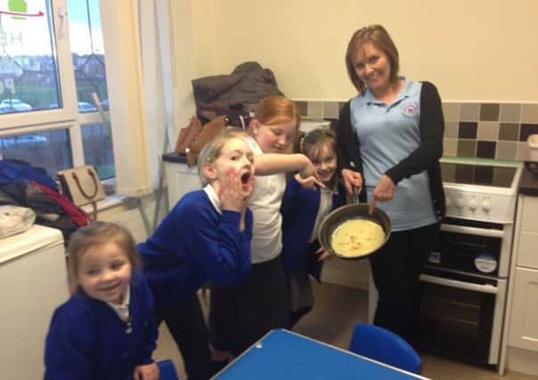 Members of Southwick Forum's Kids' Club had a great time making pancakes on Tuesday.  Karen managed to flip her pancake to the delight of the children.