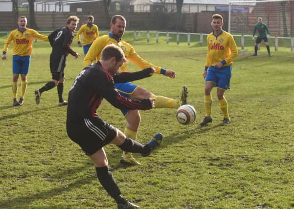 Asbrooke Belford House (red/black) attack against Stockton Town on Saturday. Picture by Kevin Brady