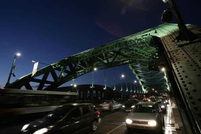 Wearmouth Bridge at night.