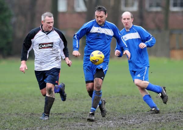 Ivy Legends (blue shirts) battle Shildon Grey Horse in the Over-40s League at The Limes, Ashbrooke. Picture by Tim Richardson
