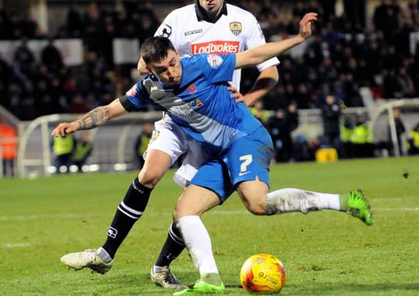 Pools' Nathan Thomas torments Notts County. Picture by Frank Reid