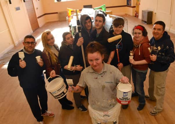 Stevie Yoxall. front, with fellow members of the Princes Trust scheme as they revamp the hall in Penshaw.