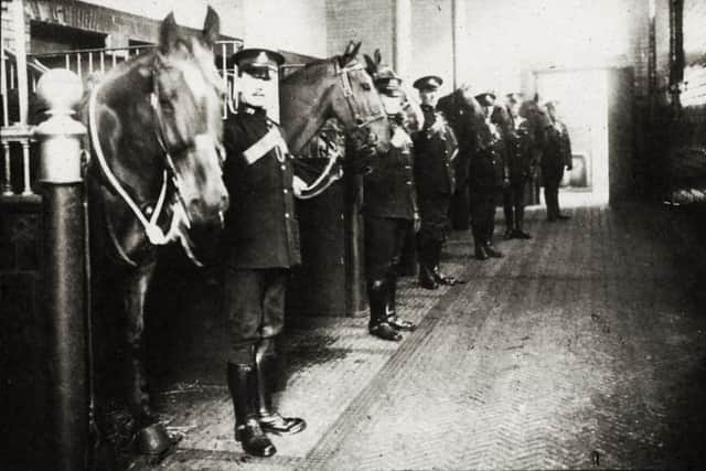 Sunderland Borough Mounted Police in the stalls at the Central Fire Station in 1923.