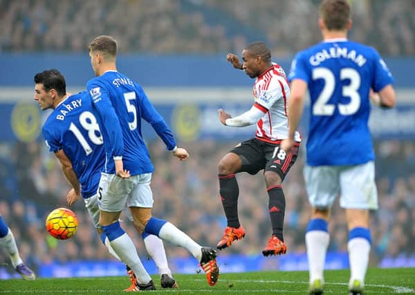 Jermain Defoe slams in a shot in Sunderland's 6-2 defeat at Everton back in November. The rematch at the Stadium of Light must be rearranged