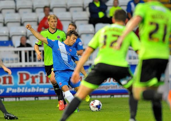 Michael Duckworth in action for Hartlepool United against Sheffield United. Picture by FRANK REID