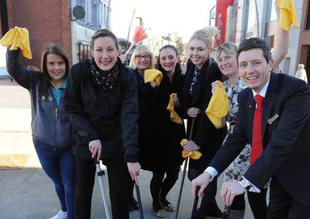 Sunderland City centre business's cleaning the High Street, left to right, Laura Bell, Laura Hartland-Adams, Sheila Robson, Karen Ayton, Abby Williams, Donna Flood, and Martin Kemp.