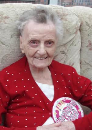 Freda Hodgson, a resident in The Village Care Home, South Hylton, celebrating her 100 birthday.