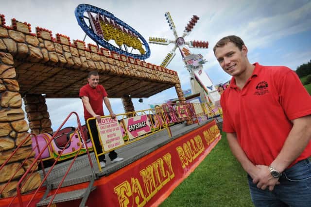 Scott Dinsdale and Colin Noble at the funfair site off North Moor Lane, Farringdon...