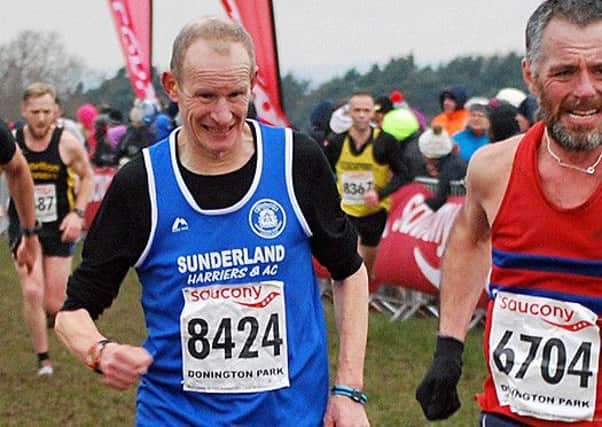 Paul Merrison, left, at the National Cross Country Championships at Donington, heads the Sunderland Harriers Grand Prix.