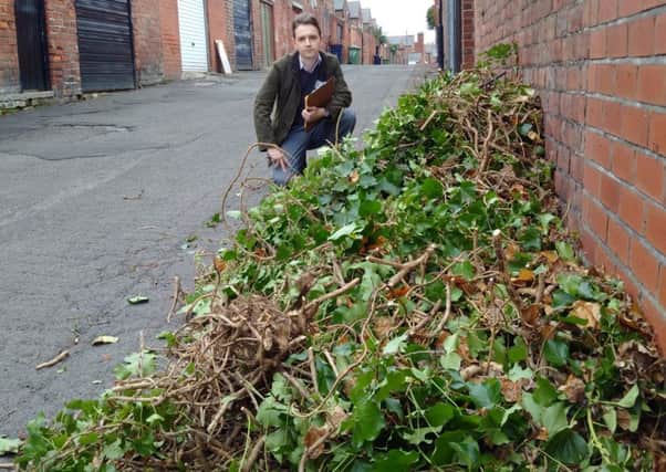 Niall Hodson, of Sunderland's Lib Dems, with green waste left in a lane.