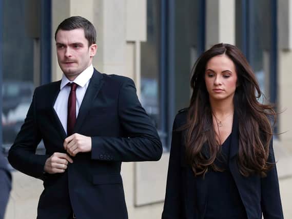 Adam Johnson and Stacey Flounders outside court. The victim says she feels 'sad' for Stacey.