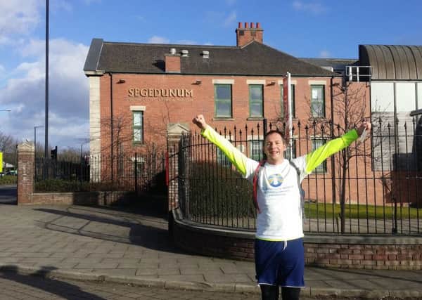 Anthony McDermott outside Segedunum in Wallsend on his first challenge.