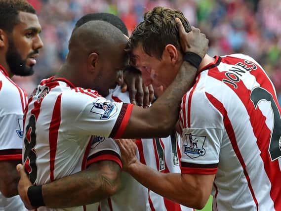 Sunderland players celebrate the last derby win