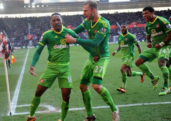 Jermain Defoe celebrates after coming off the bench to score against Southampton
