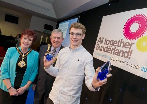 Overall winner of Sunderland Young Achievers' 2016, Matt Wylie, 19, with the Mayor and Mayoress of Sunderland, Councillor Barry and Mrs Carol Curran.