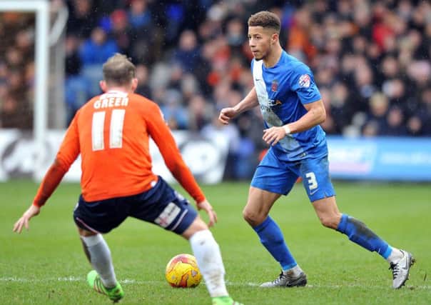 Jake Carroll in action for Pools at Luton