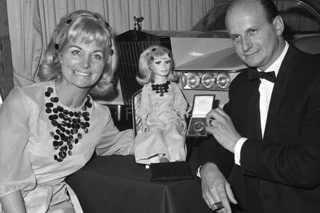 Sylvia Anderson and her husband Gerry with the Lady Penelope puppet she voiced for the Thunderbirds TV series, pictured in 1966. Picture provided by PA.