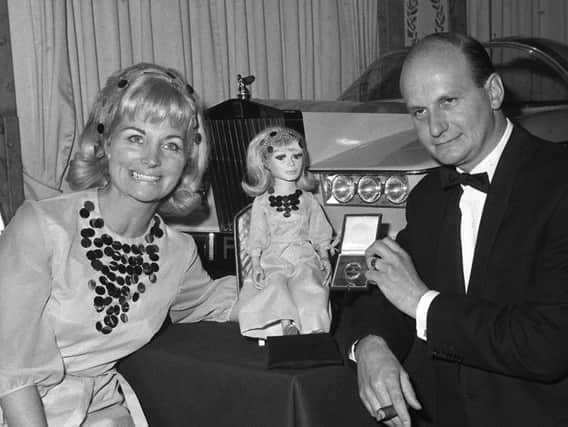 Sylvia Anderson and her husband Gerry with the Lady Penelope puppet she voiced for the Thunderbirds TV series, pictured in 1966. Picture provided by PA.