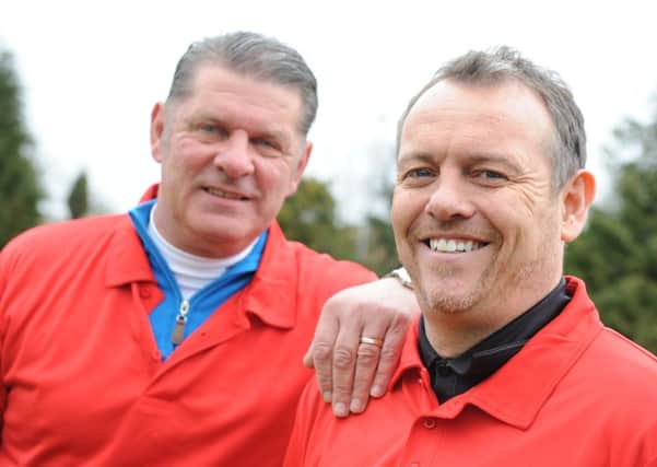 Former Sunderland FC players John MacPhail and Gordon Armstrong taking part in the Konect Derby Golf Day at the Ramside Hall.