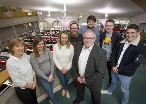Professor Alastair Irons (front) with (from left) senior lecturer Caron Brown and apprentices Emily Allan, Lucy Sarginson, James Brown, Kyle Heron, Ryan Garrett and Scott Heslop.
