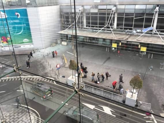 Picture taken with permission from the Facebook site of Jef Versele showing the aftermath of this morning's explosions at Brussels airport. Picture provided by PA.