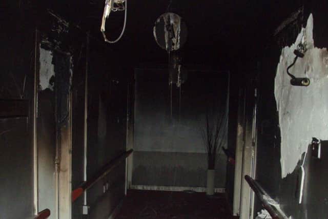 Some of the damage at Donwell House Care Home after the 2014 blaze. Pic: TWFRS.