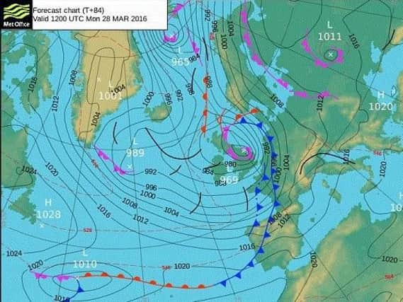 Storm Katie is set to swirl around the UK on Easter Monday, according to the Met Office.