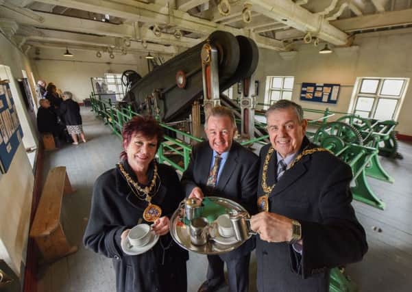 The Mayor and Mayoress of Sunderland, Coun Barry Curran and his wife Carol with Keith Bell, centre, chairman of the Ryhope Engines Trust, and, below, with museum visitors.