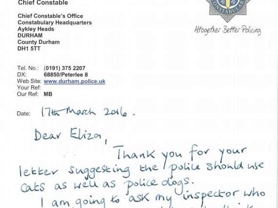 The response from Durham Police about a potential police cat.