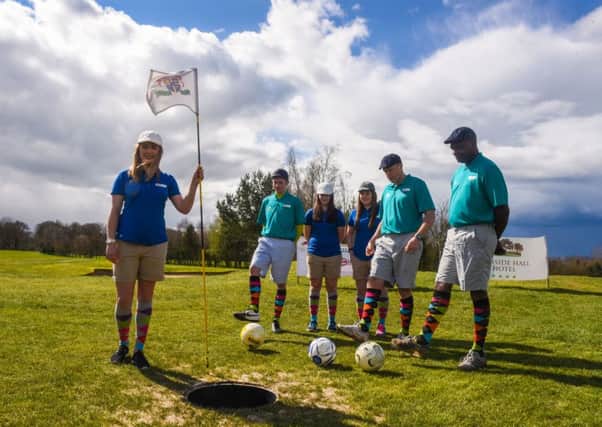 Launch of the North East FootGolf Series at Ramside Hall Hotel & Golf Club. Pictured (left to right) Sarah Eadon (Durham Women FC), Joe Blackbourne,  Megan Borthwick (Durham Women FC),  Jen Jennings (Durham  Women FC), Steve Howey (ex-Nufc),  and Gary Bennett (ex-Safc)