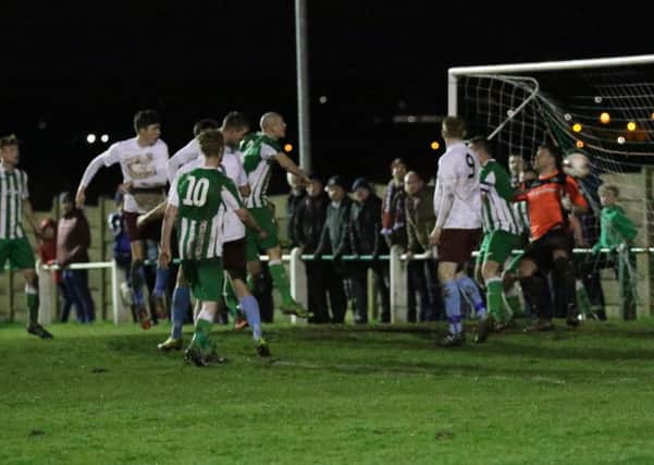 Michael Turner scores South Shields winner at Easington in Division Two last night. Picture by Peter Talbot