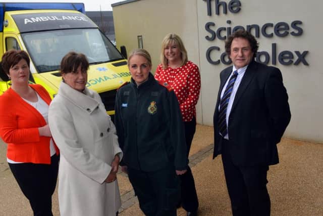 University of Sunderland in partnership with North East Ambulance Service to develop specialist paramedic programme.
From left programme leader Victoria Duffy, NEAS CE Yvonne Ormston, paramedic Stacey Hilton, health leader Sue Brent and Prof Tony Alabaster