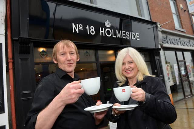 Owner Simon Forster and Elle Playfair outside new coffee shop No 18 Holmeside.