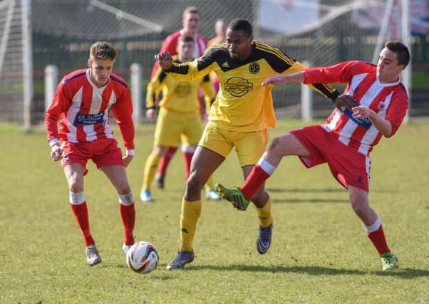 Seaham Red Star (red/white) take on West Auckland last week. Picture by Kevin Brady