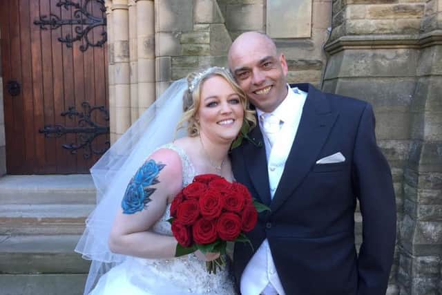 Sarah Jane Thurlow and Michael Duggan following their wedding at St John's Methodist Church in Ashbrooke, Sunderland.