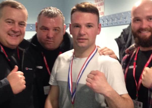 Kevin Nelson (third from left) celebrates his success with coaches Dave Gardener, Mick Robinson and  Stu Jones of Plains Farm ABC.