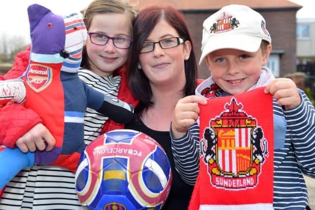 Callum and Leah Chessell, pictured with mum Gemma, will be mascots at the Sunderland AFC game on Sunday. The Black Cats will play Arsenal.