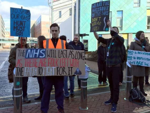 A picket line outside the Royal Victoria Infirmary in Newcastle, as thousands of junior doctors begun the first all-out strike in the history of the NHS.